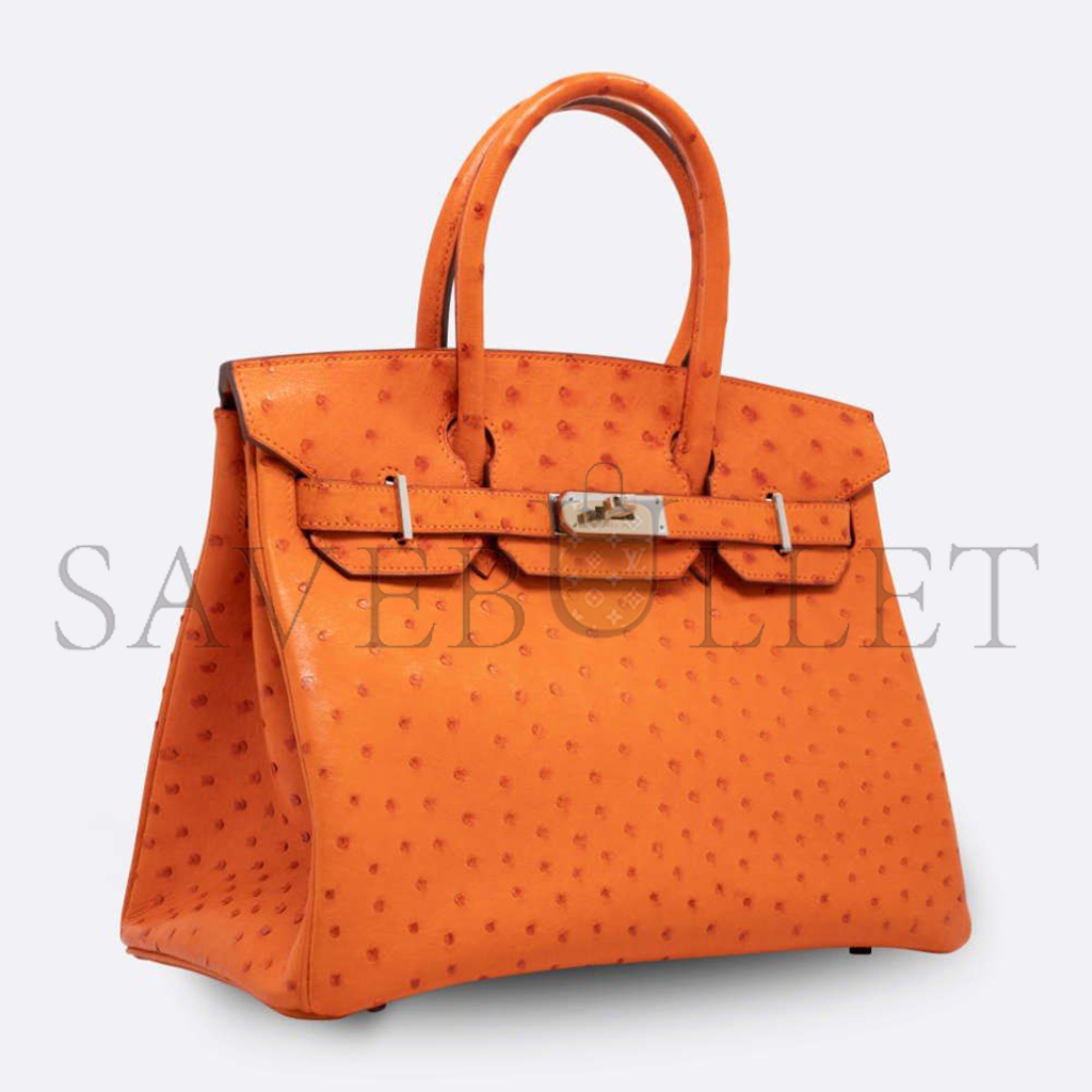 HERMÈS MASTER BIRKIN 30 OSTRICH LEATHER ORANGE SILVER BUCKLE H041933CK85 (30*22*16cm)